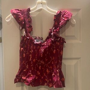 Hill House Red Floral Smocked Blouse
